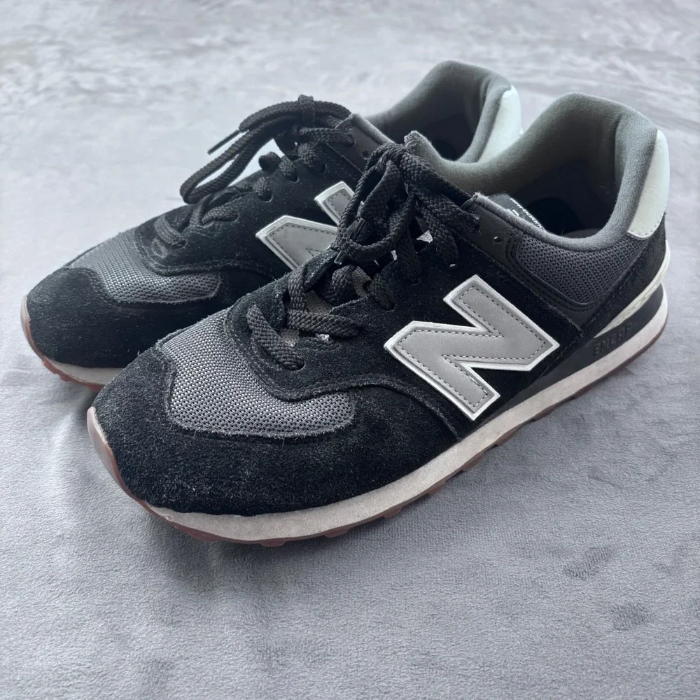 New Balance 574 Classic Womens Sneakers Black Grey Suede ML574EGG Gum Sole